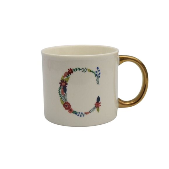 Opalhouse Floral Monogram C Mug Cup Porcelain Gold Handle - Picture 2 of 6